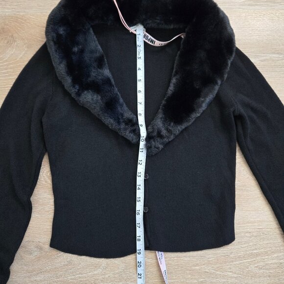House of CB Blanche Black Faux Fur Trim Cropped Cardigan Medium New With Tags - Picture 5 of 17